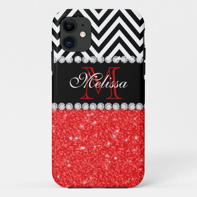 COQUES Case-Mate iPhone CHEVRON NOIR PARTIES SCINTILLANT ROUGE MONOGRAMMÉ (Dos)