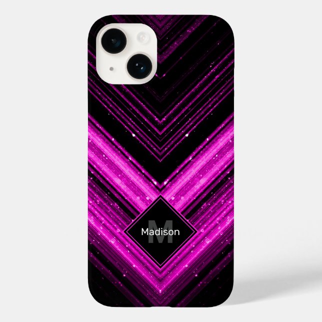 Coques Case-Mate iPhone Chevron noir rose chaud brillant métallique Monogr (Verso)