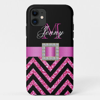 COQUES POUR iPhone CHEVRON NOIR ROSE CHAUD PARTIES SCINTILLANT FILLE