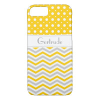 Chevron & pois modernes jaune, gris, blanc