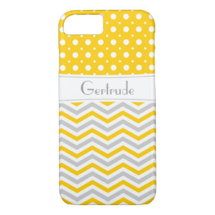 Coque iPhone 7 Chevron & pois modernes jaune, gris, blanc
