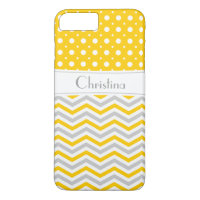 Chevron & pois modernes jaune, gris, blanc
