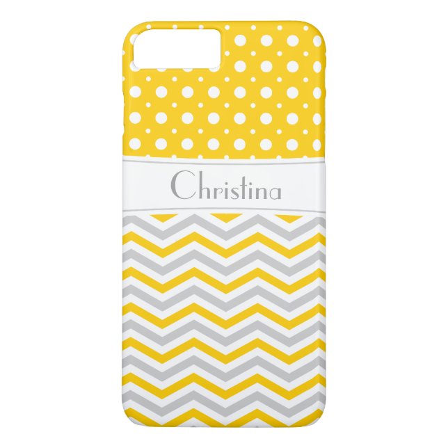 Coques Case-Mate iPhone Chevron & pois modernes jaune, gris, blanc (Dos)