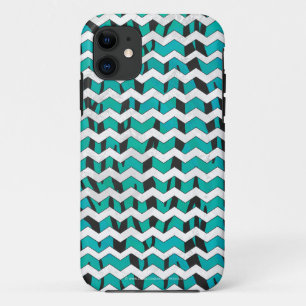 Coques Pour iPhone Chevron Tiger noir et Turquoise
