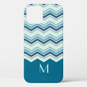 Coque Case-Mate iPhone Chevron turquoise moderne barre le monogramme