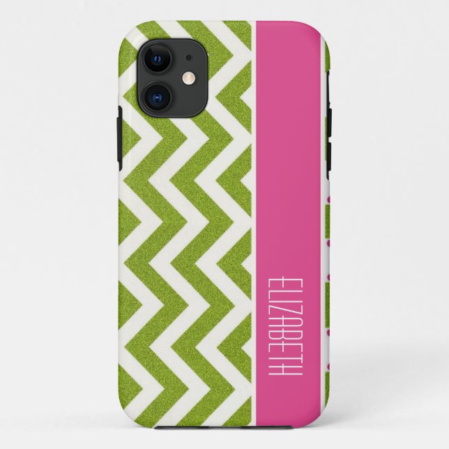Coques Case-Mate iPhone Chevron vert clair, rayure rose (Dos)