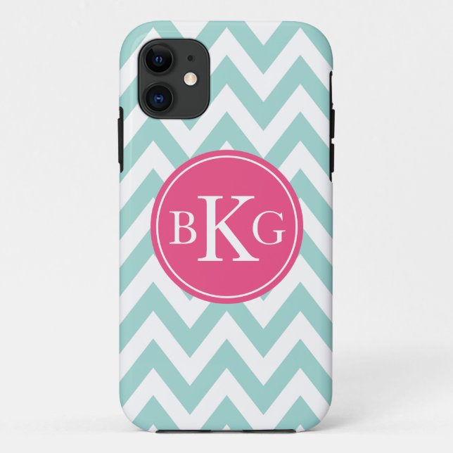 Coques Case-Mate iPhone Chevron vert en bon état et monogramme fait sur (Dos)
