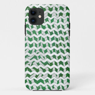 Coques Pour iPhone Chevron Zebra Green et White Print