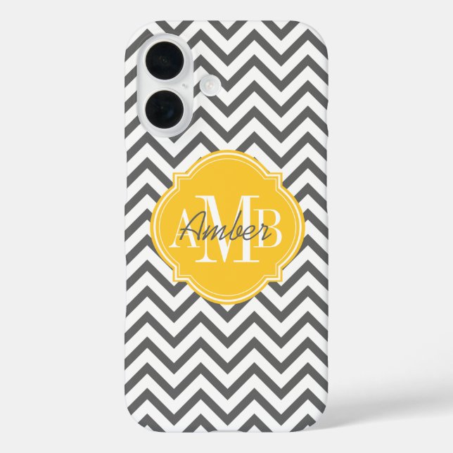 Coques Case-Mate iPhone Chevron Zigzag Gris Motif Monogramme (Verso)