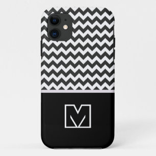 Coques Pour iPhone Chevron Zigzag noir et blanc. Monogramme personnal