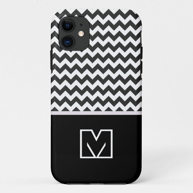 Coques Case-Mate iPhone Chevron Zigzag noir et blanc. Monogramme personnal (Dos)