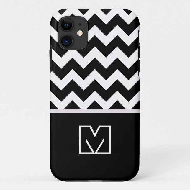 Coques Case-Mate iPhone Chevron Zigzag noir et blanc. Monogramme personnal (Dos)
