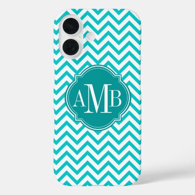 Coques Case-Mate iPhone Chevron Zigzag Turquoise Motif Monogramme (Verso)