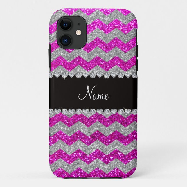 Coques Case-Mate iPhone Chevrons argentés roses au néon nommés faits sur (Dos)