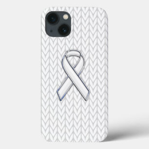 iPhone 13 Coque Chevrons blancs Knit Ribbon Sensibilisation Imprim