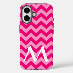 Coques iPhone 16 Chevrons d'humeur marocaine rose avec Monogramme