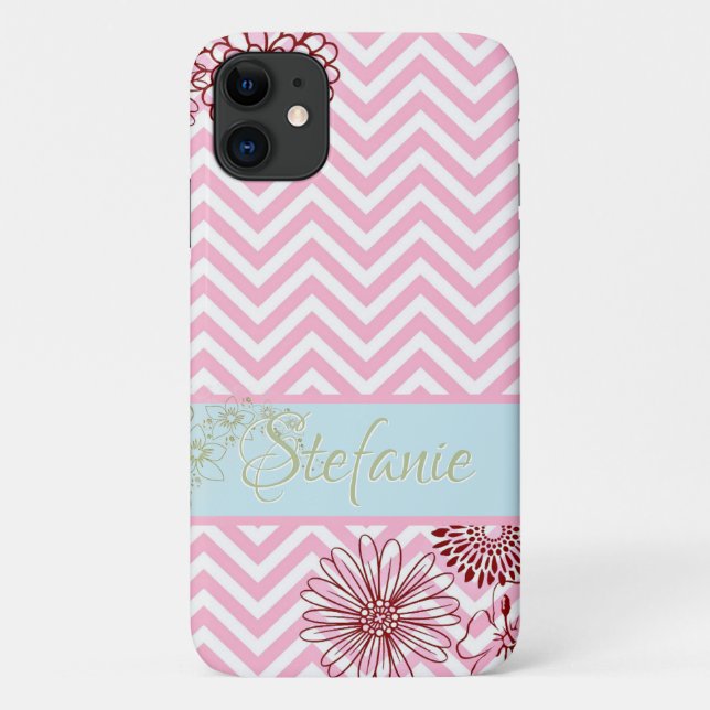 Coques Case-Mate iPhone Chevrons et Fleurs Roses (Dos)