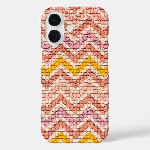 COQUES iPhone 16  CHEVRONS MOSAÏQUES JAUNES ROSE BLANC