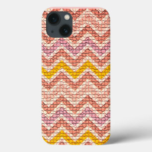 iPhone 13 COQUE CHEVRONS MOSAÏQUES JAUNES ROSE BLANC