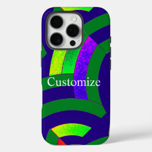 Coque iPhone 16 Pro chevrons vert/bleu chic et moderne