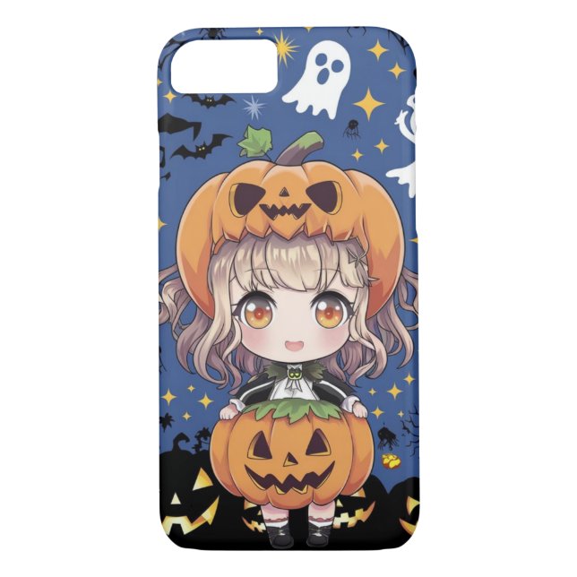 Coques Case-Mate iPhone Chibi Anime Girl en costume Citrouille (Dos)