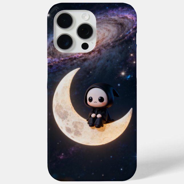 Coques Case-Mate iPhone chibi grim reaper sitting on a crescent moon (Verso)