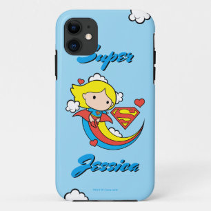 Coque iPhone 11 Chibi Supergirl volant arc-en-ciel