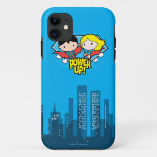 Coque iPhone 11 Chibi Superman & Chibi Supergirl Power Up!