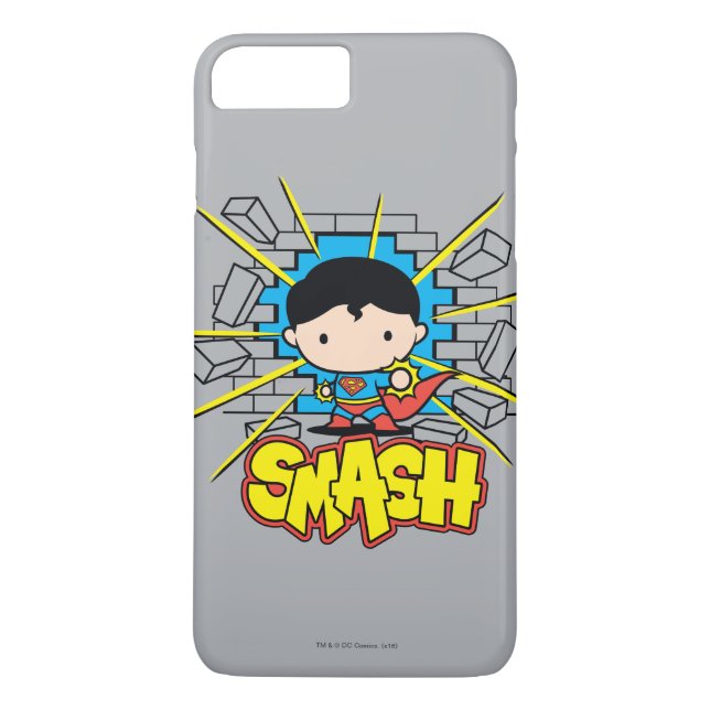 Coques Case-Mate iPhone Chibi Superman Frappant À Travers Un Mur De Brique (Dos)