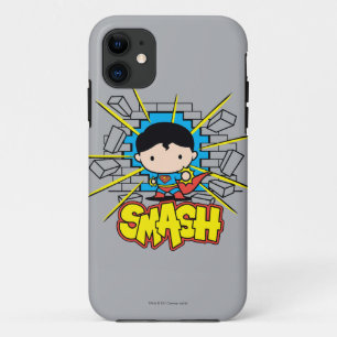 Coque iPhone 11 Chibi Superman Frappant À Travers Un Mur De Brique