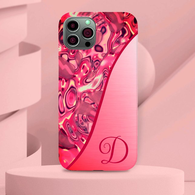 Coques Case-Mate iPhone Chic Abstrait Magenta Rouge rose couleurs Monogram (Créateur téléchargé)