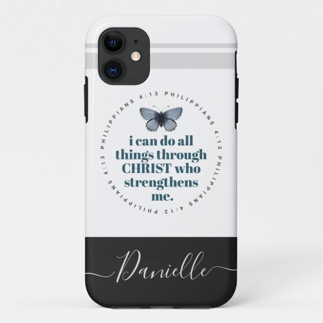 Coques Case-Mate iPhone Chic Bible Verse Philippians Blue Butterfly Nom (Dos)