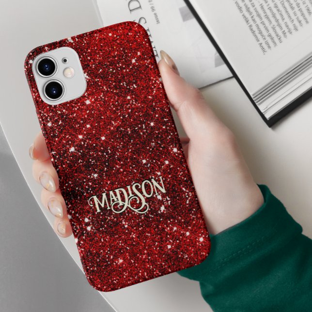 Coques Case-Mate iPhone Chic blanc rouge noir parties scintillant monogram (Créateur téléchargé)