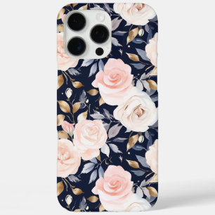 Coque iPhone 16 Pro Max Chic bleu rose Abstrait floral