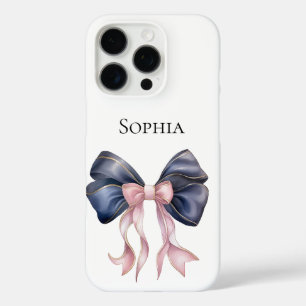 Coque iPhone 16 Pro Chic Bleu Rose Fille Bow