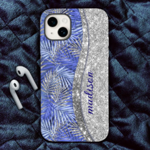 Coque Case-Mate iPhone chic bleu violet argent parties scintillant feuill