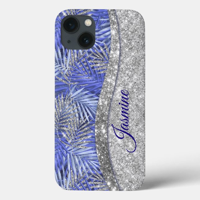 Coques Case-Mate iPhone chic bleu violet argent parties scintillant feuill (Verso)