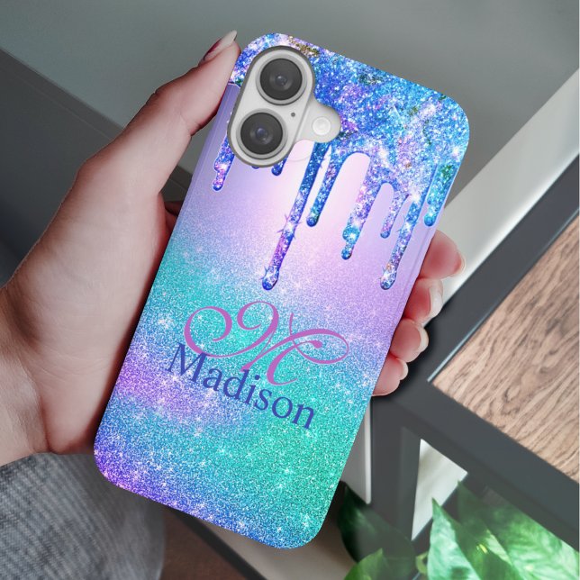Coques Case-Mate iPhone Chic bleu violet ombre parties scintillant gouttes (Créateur téléchargé)