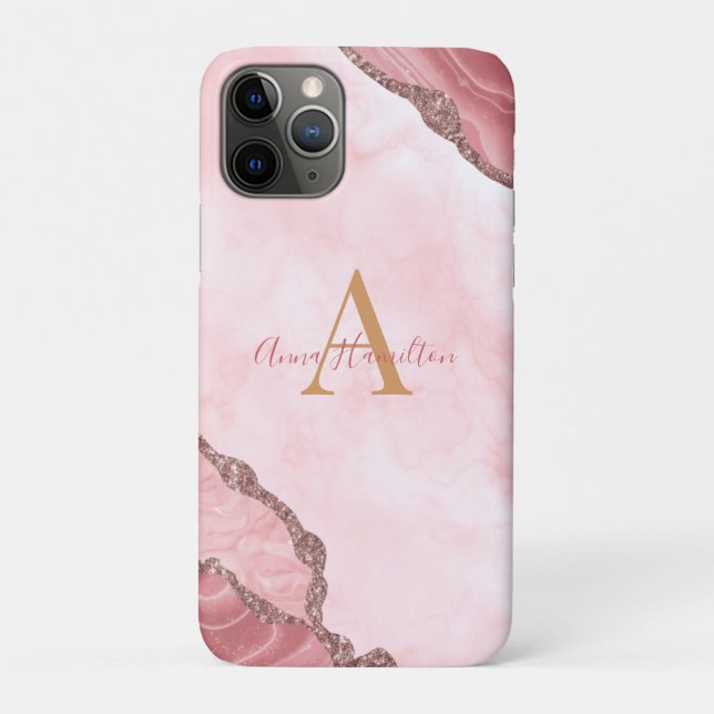 Coques Case-Mate iPhone Chic Blush Rose Or Agate Géode Monogramme (Dos)