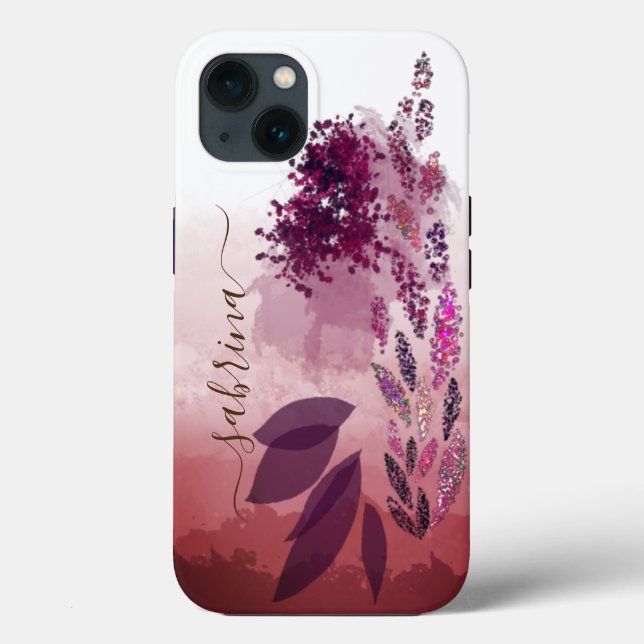 Coques Case-Mate iPhone Chic Bourgogne Aquarelle Monogramme Floral (Verso)