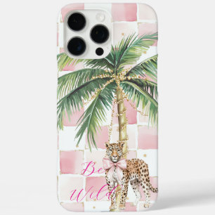 Coque iPhone 16 Pro Max Chic Carré Gold Palm Tree Leopard
