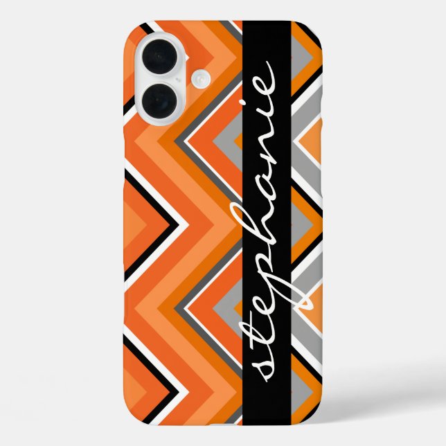 Coques Case-Mate iPhone Chic Chevron Motif Black Grey Orange nom du script (Verso)