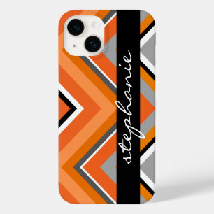 Coque Case-Mate iPhone Chic Chevron Motif noir gris orange avec nom