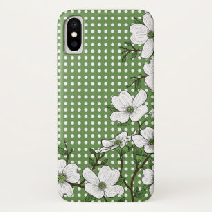 Coques Pour iPhone Chic Dogwood Blossoms & Polka Dot Motif