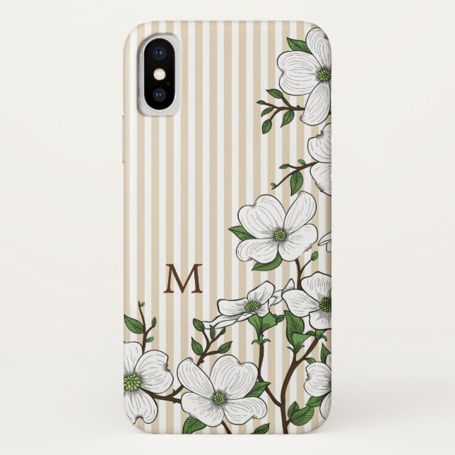 Coques Case-Mate iPhone Chic Dogwood Blossoms & Stripes Monogramme (Dos)