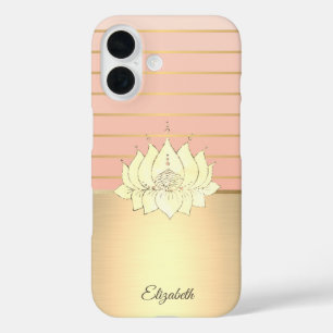 Coque Pour iPhone 16 Chic Élégant Lotus Doré Rayé