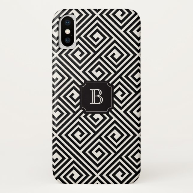 Coques Case-Mate iPhone Chic élégant moderne noir ivoire grec clé Monogram (Dos)