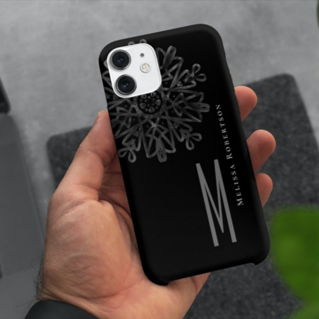 Coques Case-Mate iPhone Chic Élégant Noir et Blanc Orné Monogrammé (Créateur téléchargé)