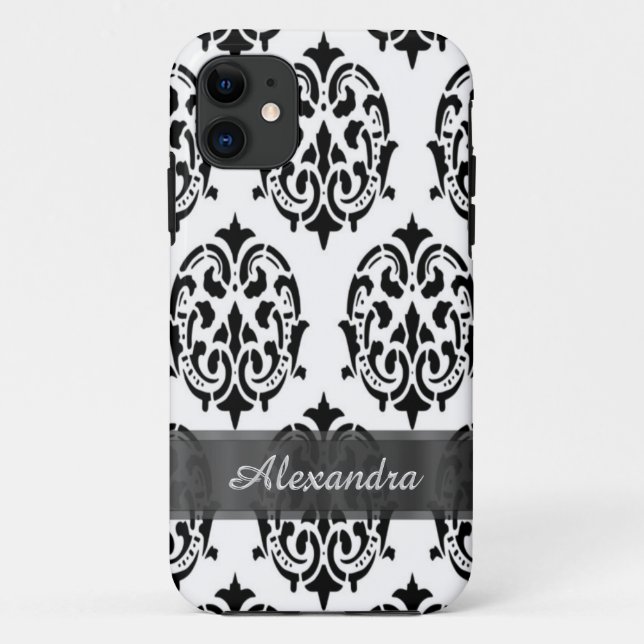 Coques Case-Mate iPhone Chic élégant noir et blanc personnalisé damask (Dos)