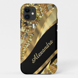 Coque Case-Mate Pour iPhone Chic élégant noir et or bling personnalisé